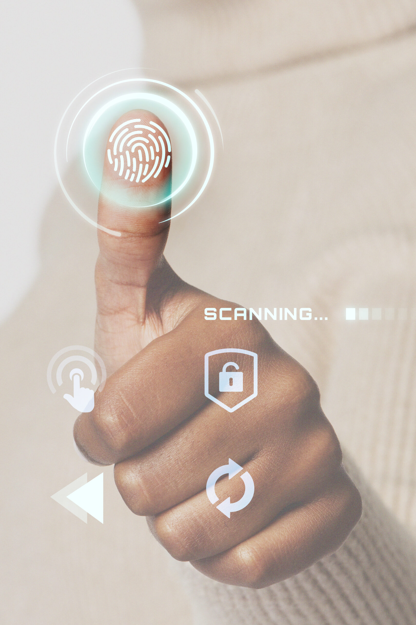 woman scanning fingerprint with futuristic interface smart techn