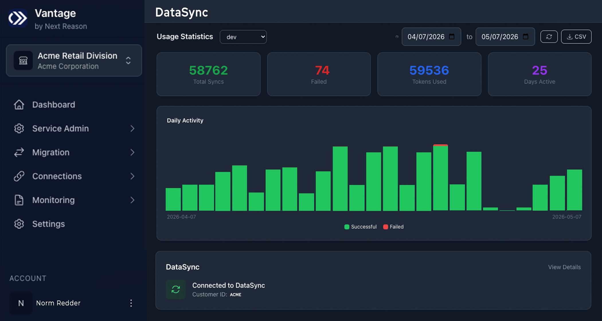 Vantage DataSync Dashboard